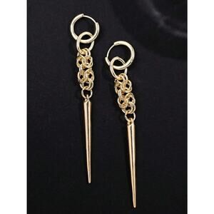 Gold Spike Drop Earrings Chain Link Dangle Hoop Punk Gothic Statement Jewelry